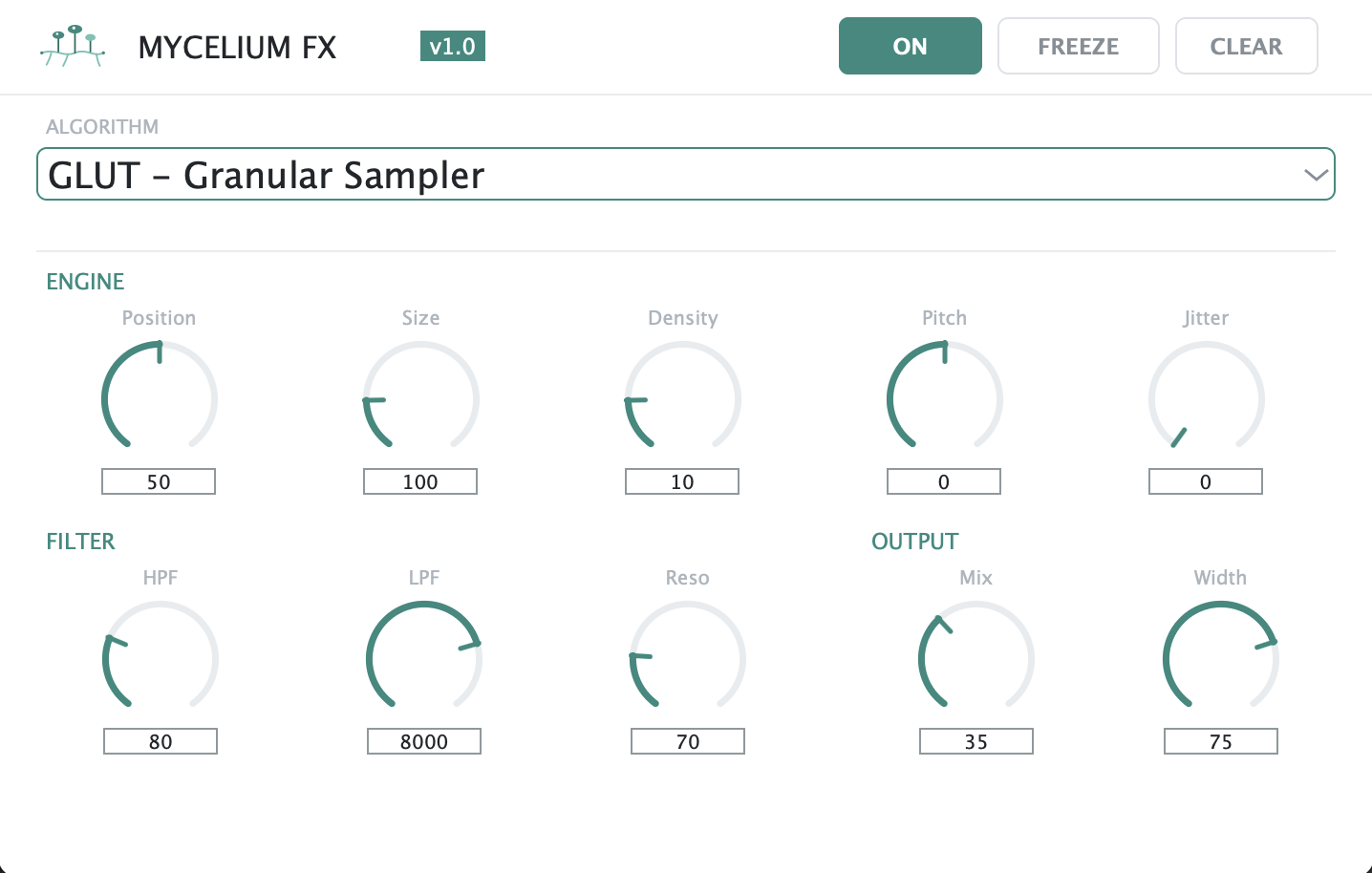 Mycelium FX plugin interface